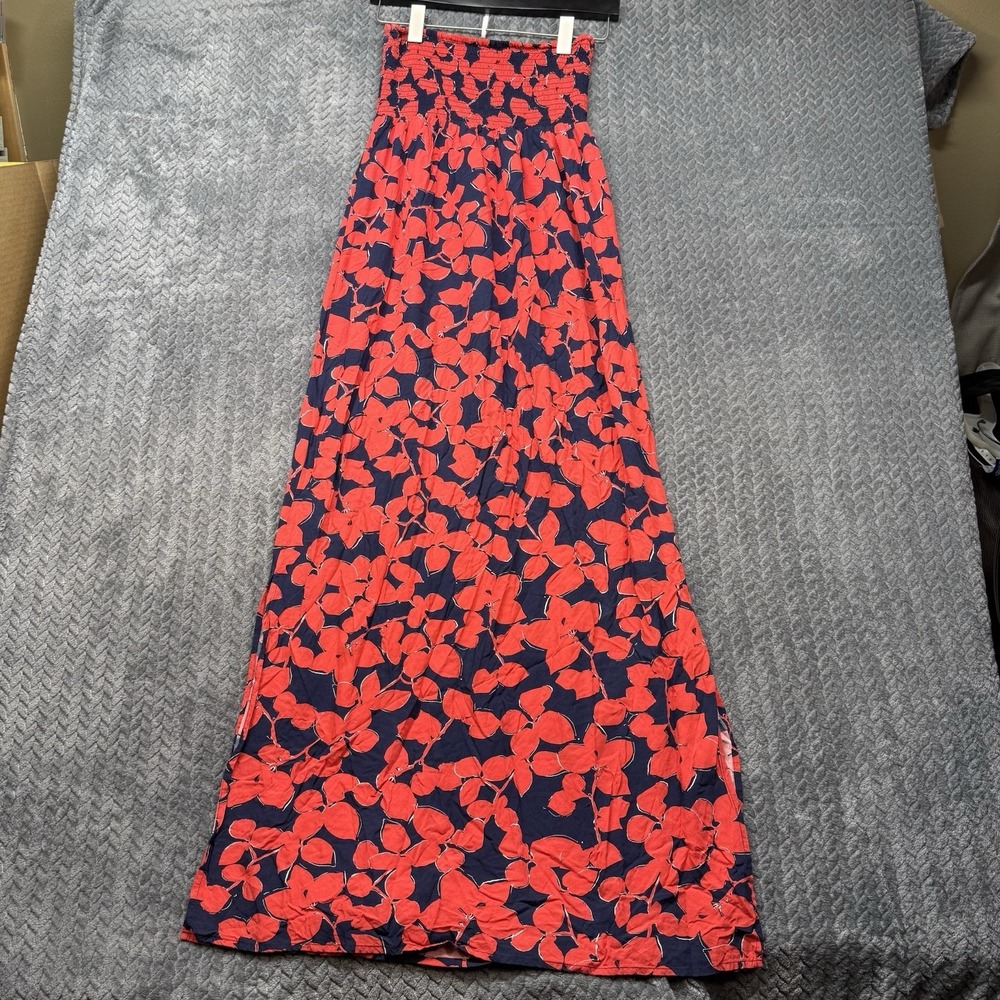 Gap Women's Strapless‎ Maxi Dress Small Red Floral Smocked Boho Beach Swim Cover - Picture 7 of 12